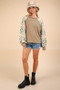 VERY J Printed Long Sleeve Round Neck Knit Top