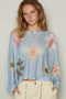 POL Flower Dropped Shoulder Long Sleeve Knit Top