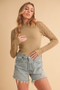 Aemi+Co Mock Neck Ribbed Knit Top with Crochet Sleeve