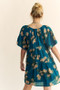 Davi & Dani Floral Print Short Bell Sleeve Pleated Mini Dress