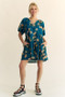 Davi & Dani Floral Print Short Bell Sleeve Pleated Mini Dress
