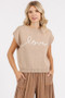 Mittoshop Contrast Letter Round Neck Cap Sleeve Knit Top