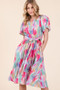 Lime 'N' Chili Watercolor Print Tie Front Midi Dress