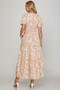 She + Sky Printed Notched Woven Tiered Pintuck Maxi Dress with Side Pockets