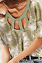 BiBi Tie Dye Print Waffle Top with Contrast Caged Neck