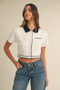MABLE Button Down Contrast Collared Knit Cardigan