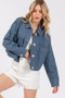 bytos Button Down Cropped Denim Jacket with Patch Pockets