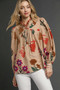 Umgee Flower Print Blouse with Scalloped Neckline