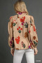 Umgee Flower Print Blouse with Scalloped Neckline