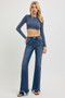 RISEN Full Size Mid Rise Flare Frayed Hem Jeans Plus Size