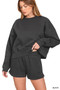 Zenana Fleece Round Neck Sweatshirt and Shorts Set