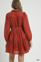 Umgee Crinkle Button-Front Tiered Mini Dress with Waist Tie