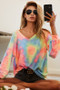 BiBi Tie Dye French Terry V Neck Top