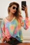 BiBi Tie Dye French Terry V Neck Top