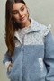SO ME Faux Fur Sherpa Pull Jacket with Floral Contrast