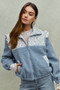 SO ME Faux Fur Sherpa Pull Jacket with Floral Contrast