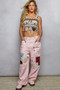 POL Cutout Flower Cropped Crochet Cami with with Dangle Detail