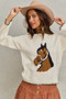 SO ME Horse Knit Sweater Top with Blanket Stitch