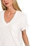 Zenana Slub Rolled Short Sleeve V-Neck Tee