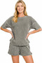 Zenana Halo Snow Washed Short Sleeve Tee and Shorts Set