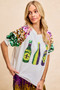 BiBi Sequin Mardi Gras Bottles Spangled Sleeve Top