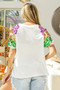 BiBi Sequin Mardi Gras Bottles Spangled Sleeve Top