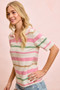BiBi Multi Colors Stripes Collared Knit Top