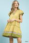Umgee Linen Tiered Flutter Sleeve Dress with Floral Trim
