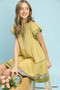 Umgee Linen Tiered Flutter Sleeve Dress with Floral Trim