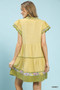 Umgee Linen Tiered Flutter Sleeve Dress with Floral Trim