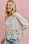 SO ME Floral Embroidered Crochet Lace Trimmed Top