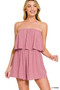 Zenana Woven Crinkle Strapless Rompers