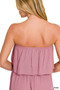 Zenana Woven Crinkle Strapless Rompers