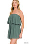 Zenana Woven Crinkle Strapless Rompers