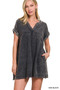 Zenana Washed Double Gauze Raw Edge V-neck Dress