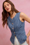 SO ME Stripe Slim Fit Button Front Denim Vest Top
