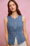SO ME Stripe Slim Fit Button Front Denim Vest Top