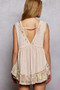 POL Lace Detail Ruffled Ribbed Sleeveless Top with Floral Pattern Trim Detail