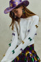 SO ME Mardi Gras Glitter Bow Ribbon Sweater Knit Top