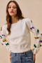 SO ME Mardi Gras Glitter Bow Ribbon Sweater Knit Top