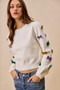 SO ME Mardi Gras Glitter Bow Ribbon Sweater Knit Top