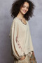 POL Balloon Sleeve Oversized Ribbed Top with Floral Pattern Contrast