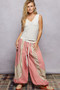 POL Textured Knit V-Neck Tank with Lace Trim