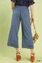 Umgee Linen Wide Leg Cropped Pants with Lace Trim