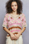Weave Pattern Short Sleeve Crochet Top with Border Accents