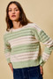 SO ME Openwork Round Neck Wide Stripe Textured Sweater