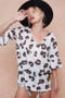 BiBi Leopard Printed V Neck Woven Top with Ruffled