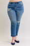 Judy Blue Full Size Mid Rise Bf Patch & Repair Destroy Release Hem Jeans Plus Size