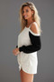 BiBi French Terry Knit Color Block One Shoulder Top