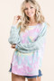 BiBi Tie Dye Terry Top with Wide Stripe Thermal Waffle